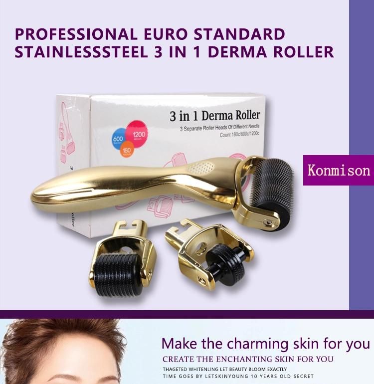 Gold 180/600/1200 Titanium Derma Roller Micro Needles Therapy 3 in 1 Derma Roller