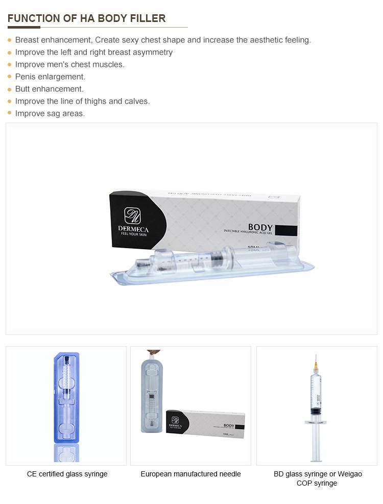 Factory Supply Sodium Hyaluronate Gel Injectable Ha Body Filler Hyaluronic Acid Filler for Buttock Breast Penis Injection 10ml