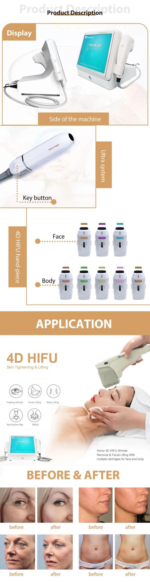 Sincoheren 4D Hifu 60000 Shots 12 Lines 6 Cartridges Anti Wrinkle Face Lift Skin Tightening Body Slimming Hifu 3D 4D Hifu Beauty Machine