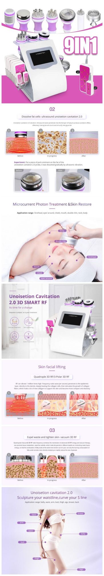 Portable 9 in 1 Vacuum Cavitation Lipolaser RF Body Slimming Machine