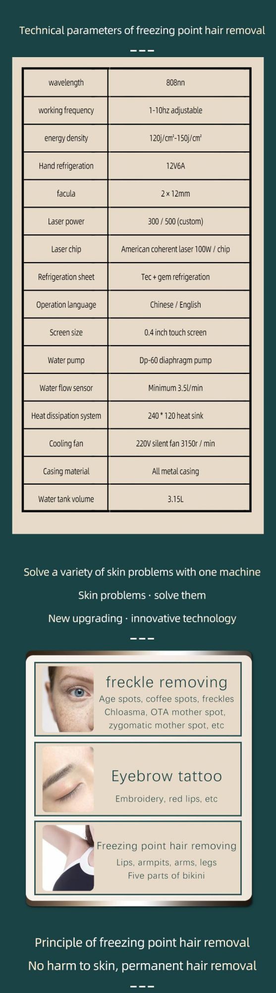 High-End Hair Removal Series Ergonomic Design Handle 808nm Semiconductor Diode Laser Beauty Machine