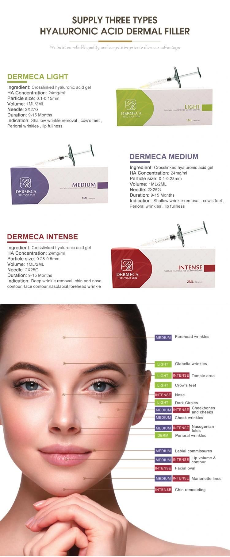 Dermeca Acid Hyaluronic Gel Ha Dermal Filler for Facial Injection 2ml Deep Wrinkle Removal