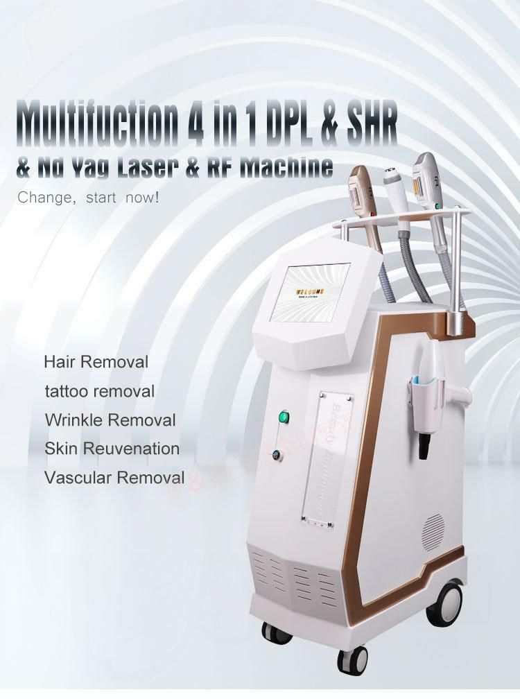 Multifunction 4 in 1 Dpl Shr RF ND YAG Laser Machine for Hair Removal Skin Rejevenation Tattoo Removal Clinic Salon Beauty Equipment