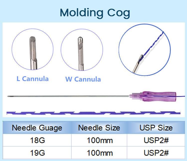 China Medical Facial Beauty Face Lifting Faden Lifting Threads Pdo Molding Cog 18g 100mm Blunt Needle