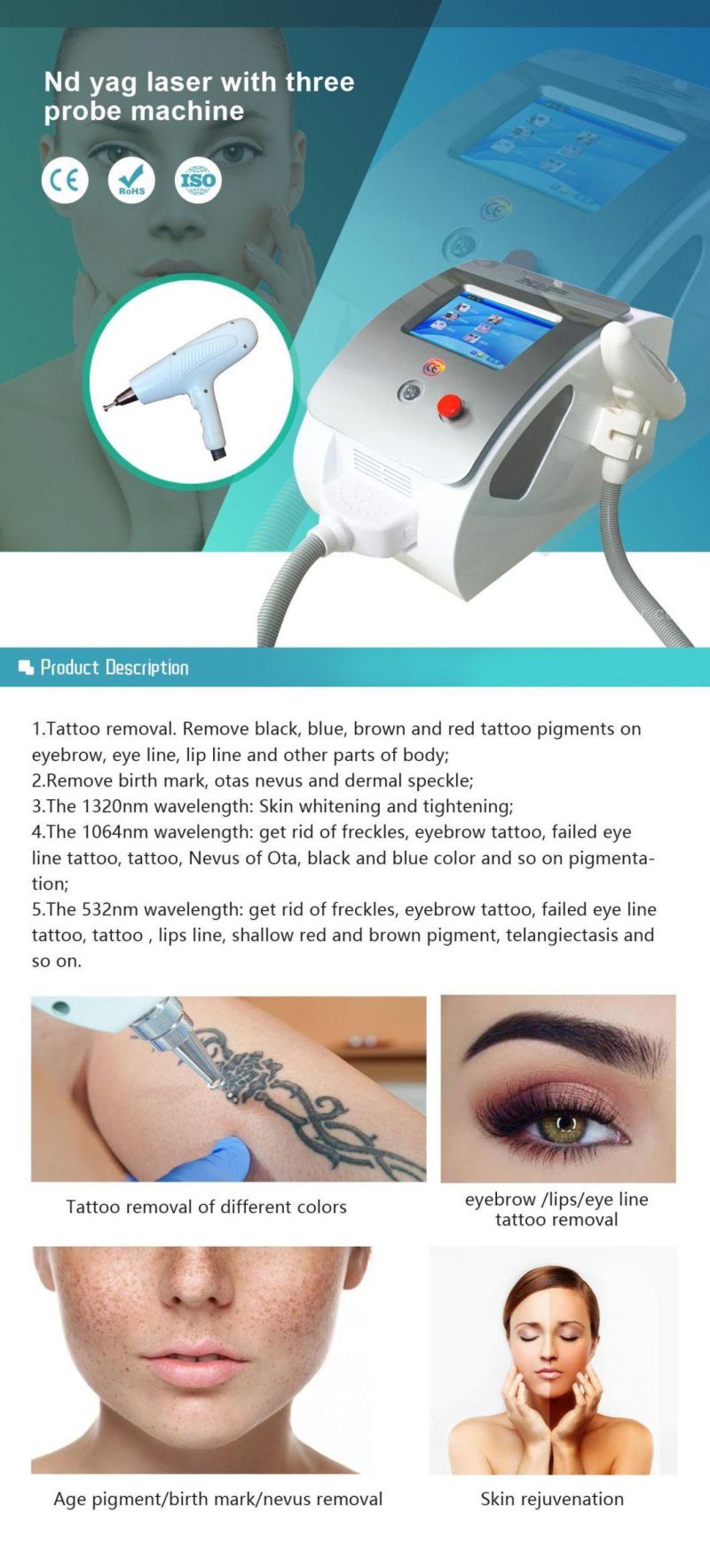 ND: YAG Q-Switch Tattoo Machine Eye Brow Tattoo Removal Machine