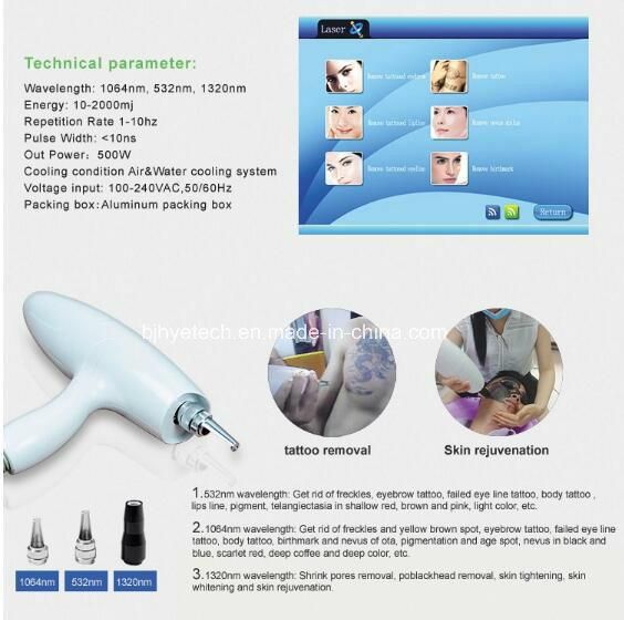 1320/1064/532nm Wavelength ND: YAG Laser Tattoo Removal for Different Parts