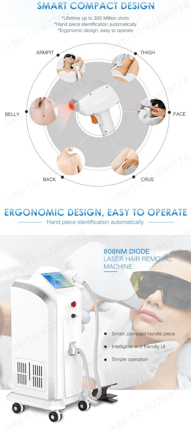 Hair Removal with Sapphire Cooling Diode Laser Device