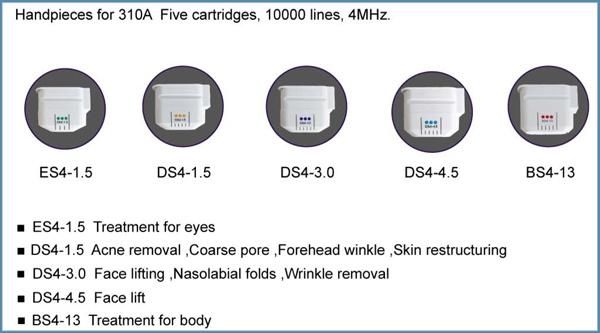 5 Cartridges for Different Depths of The Skin Vertical Hifu Machine