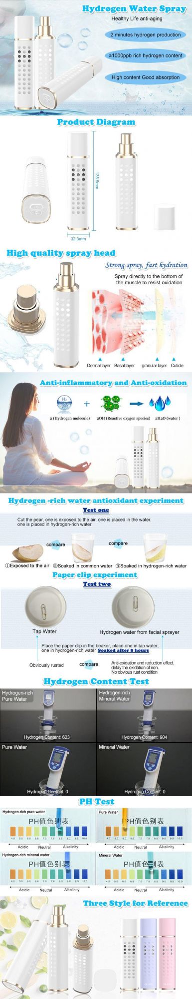 Hydrogen Water Spray Healthy Life Keep Moisture Anti-Aging Above 1000ppb Hydrofen Facial Sprayer