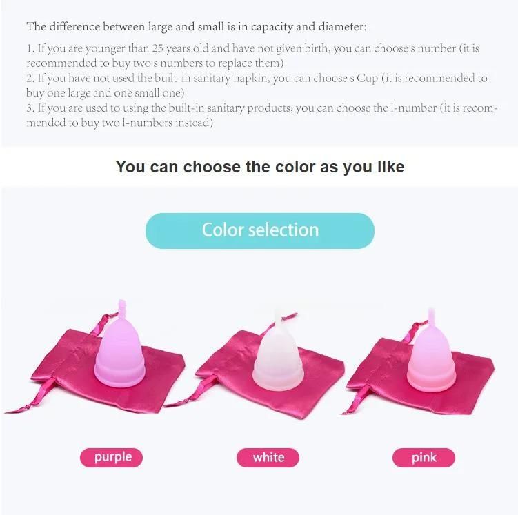 Reusable Medical Grade Silicone Menstrual Cup Safety Feminine OEM Feminine Period Medical Silicone Soft Reusable Packaging Wholesale Cup for Women and Girls