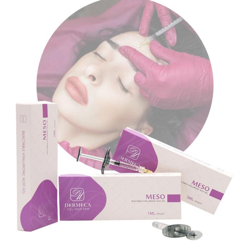 OEM/ODM/Obm Dermeca Meso 3ml Estetico Dermico No Reticulado Ha Rellenos Inyectables Inyeccion Relleno Nariz Labio Jeringa 3cc Acido Hialuronico Salones Belleza