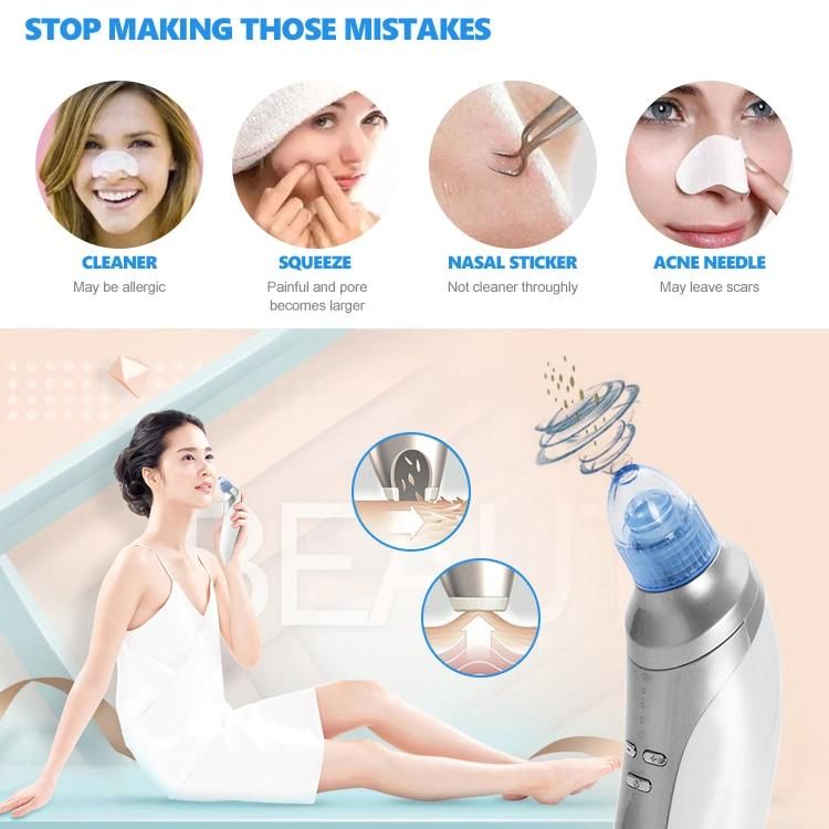 OEM CE Approved Rechargeable Four Suction Heads Dermabrasion Vacuum Pore Cleaner Blackhead Remover Machine