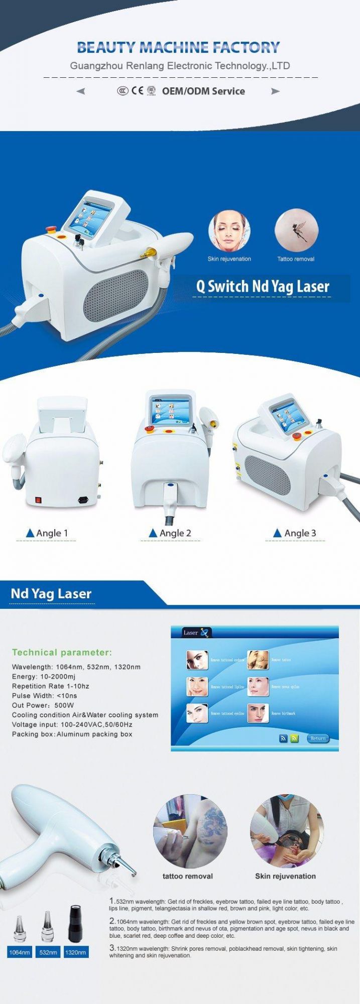 2000mj ND YAG Laser Eyebrow Laser Tattoo Removal Beauty Equioment