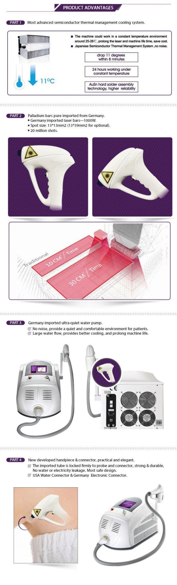 Portable Permanent No Pain 808nm Diode Laser Hair Removal Machine