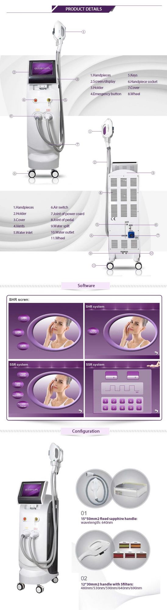 Globalipl Professional IPL RF E-Light Hair Removal Multi-Function Beauty Machine