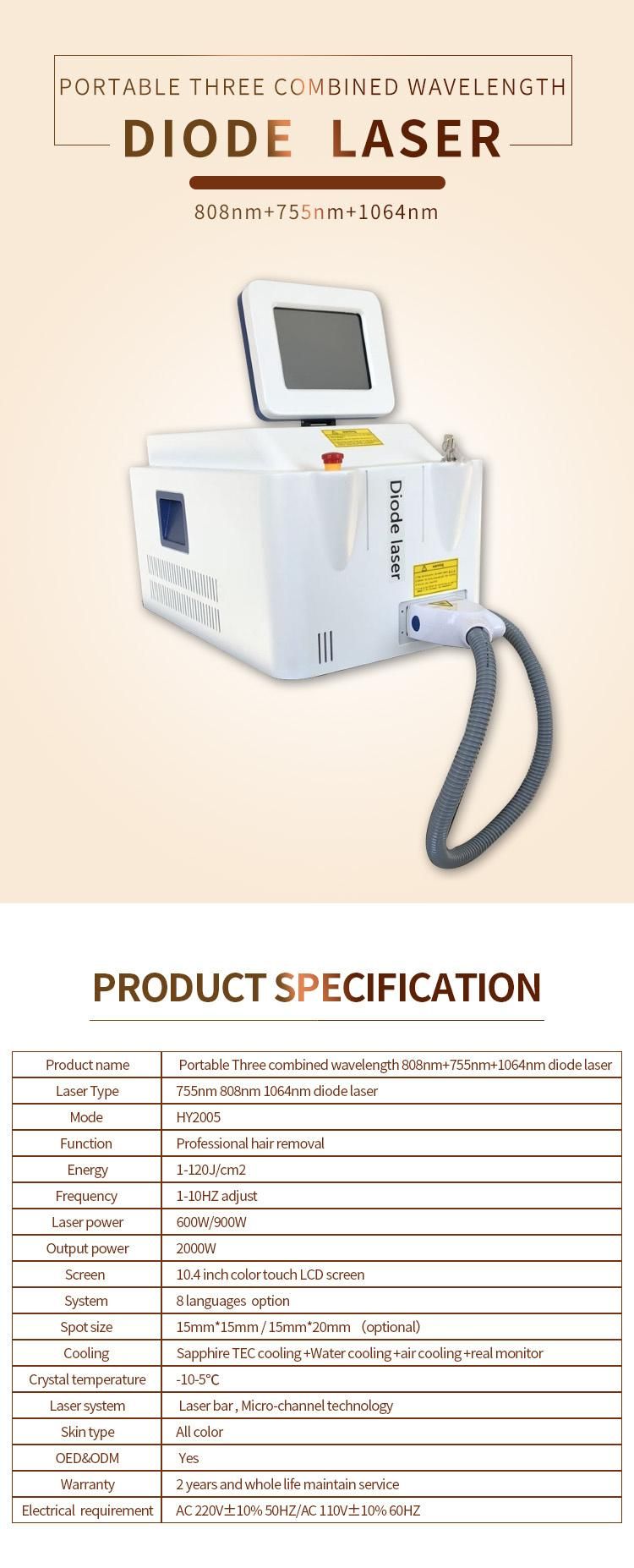 Newest 808nm Diode Laser Hair Removal Portable Machine