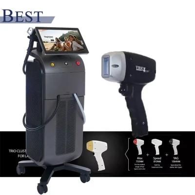Newest 3 Wavelength 755nm 1064nm 808nm Professional Ice Painless Diode Laser Hair Removal Machine