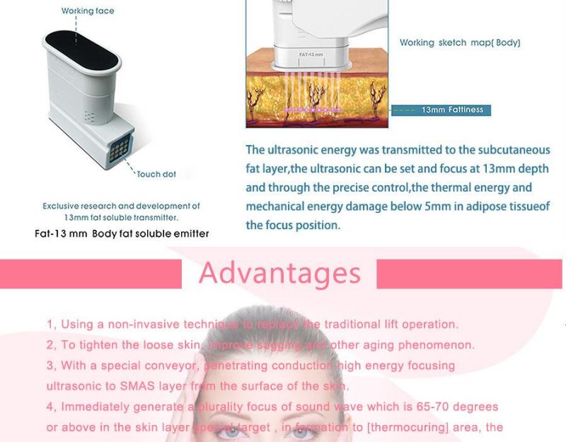 Ultrasound Hifu Beauty Equipment for Wrinkles Removal and Skin Tightening