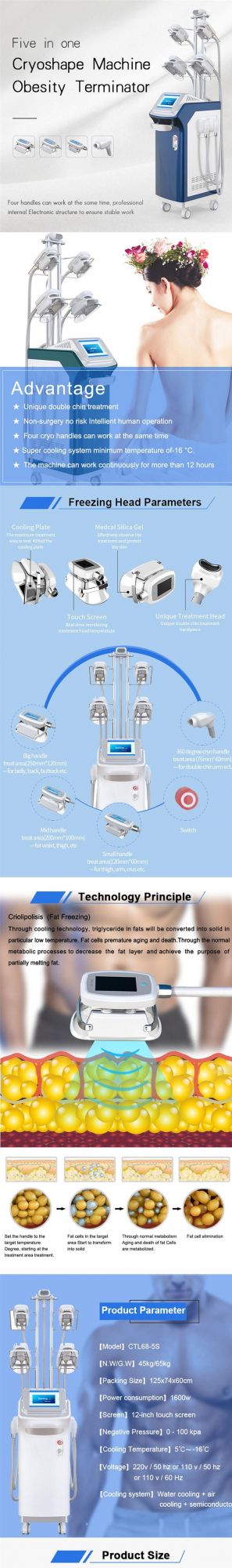 360 Degree Cooling Cryo 4 Handles Cryo Cryotherapy Fat Lipolysis Freeze Machine