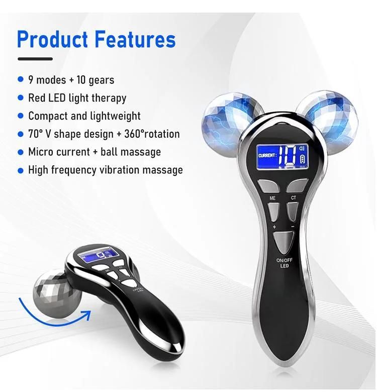 Wholesale OEM/ODM USB Rechargeable 4D Microcurrent Face Roller Vibration Massager Electric V Face Shaping Machine Home Use Beauty Equipment