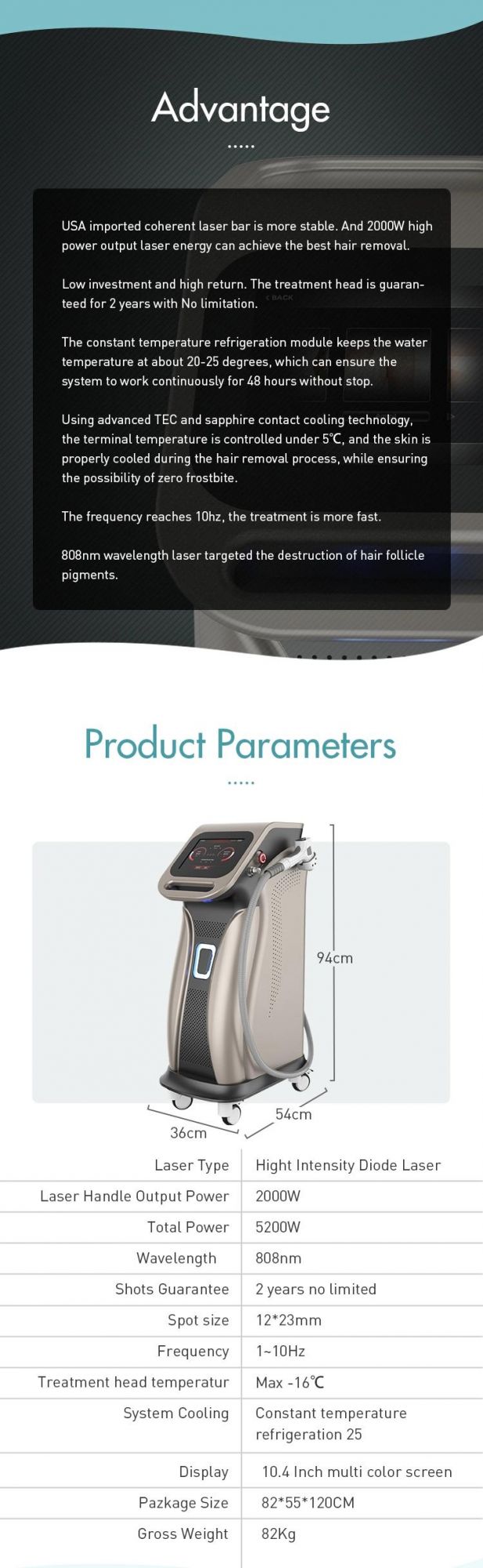 Big Spot Diode Laser Hair Removal/2000W 808nm