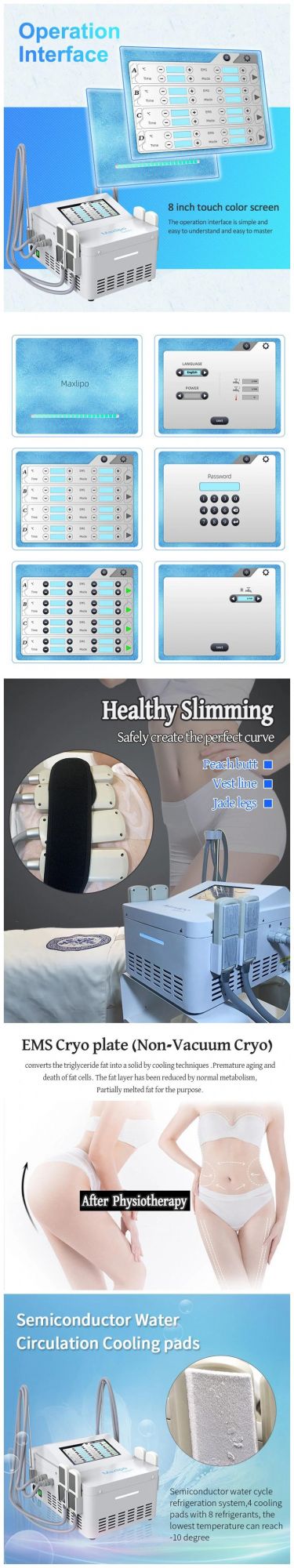 Effective Body Cryolipolysis Pads Cryotherapy Beauty Machine with EMS Slimmming