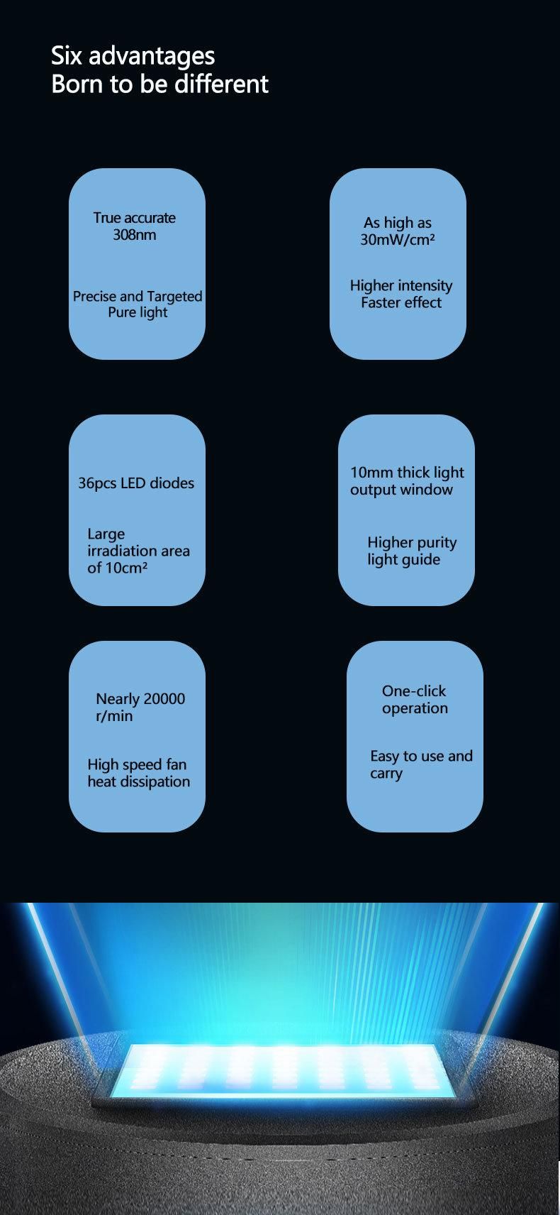 LED UVB Phototherapy Narrow 308 Nm UV Phototherapy Lamp UVB Light Therapy Psoriasis for Vitiligo