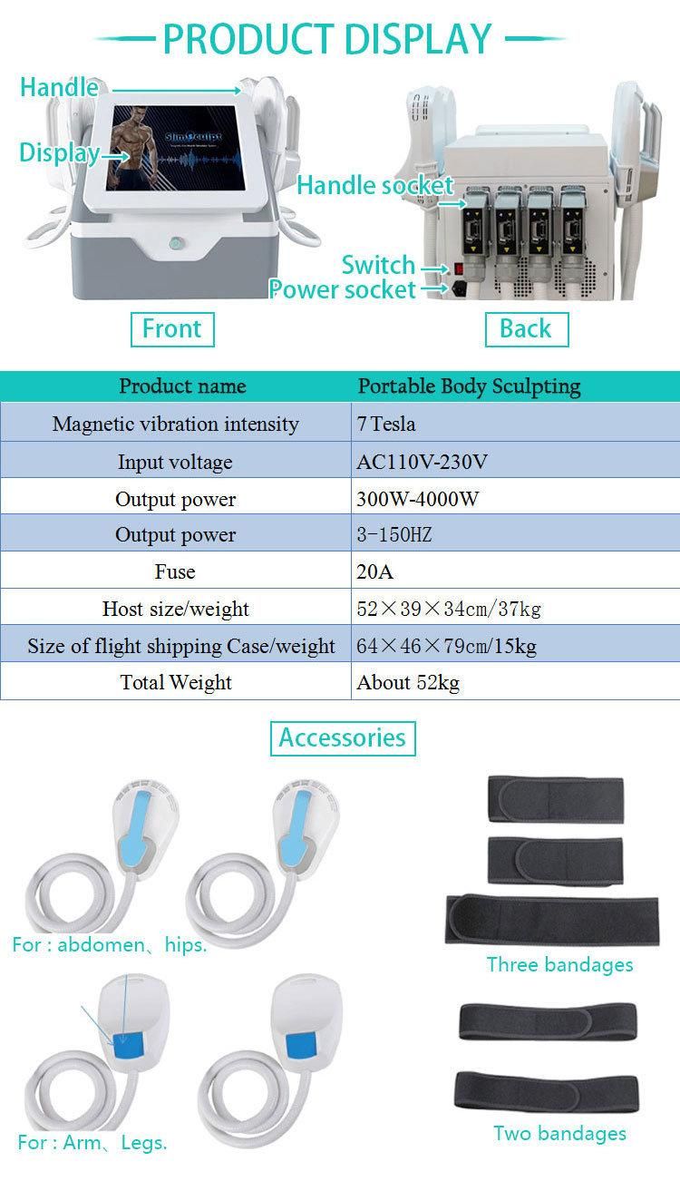 Portable Body Shaping Muscle Building Machine EMS 4 Handles Butt Shaping Body Slimming Device Emslim RF