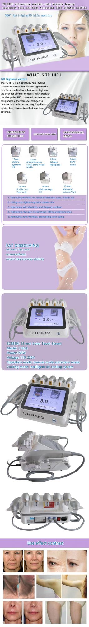 Poratable 7D Hifu Equipment for Face Lifting