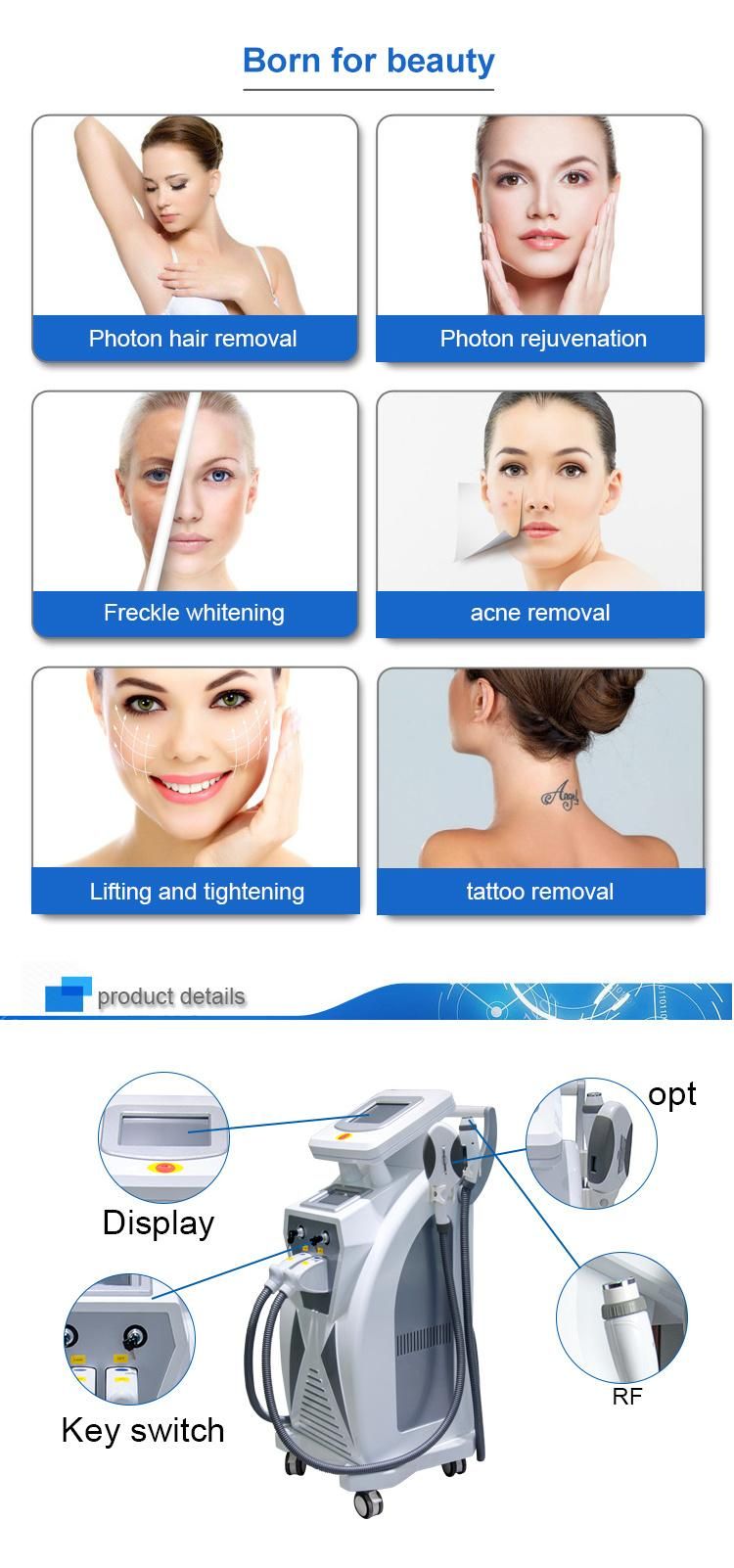 Popular Beauty Machine IPL Hair Removal+ RF +ND YAG Laser Tattoo Removal