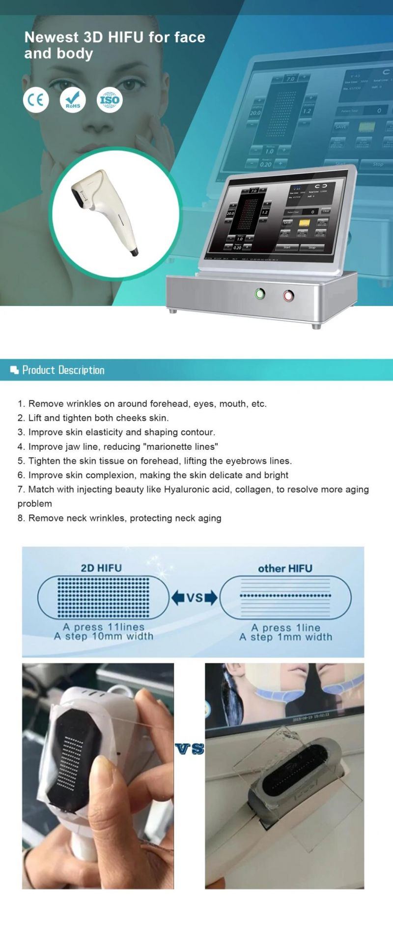 Beauty Salon Focused Ultrasound Hifu Machine for Wrinkle Removal