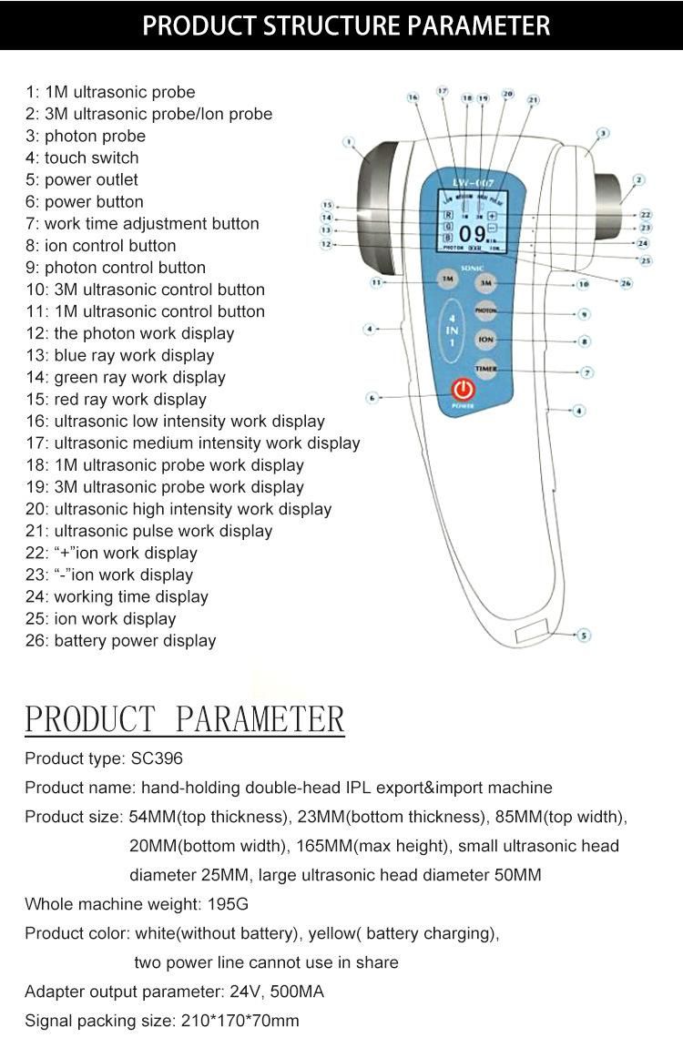 Double-Head IPL Ion Extracting Machine Photon Ultrasonic Device