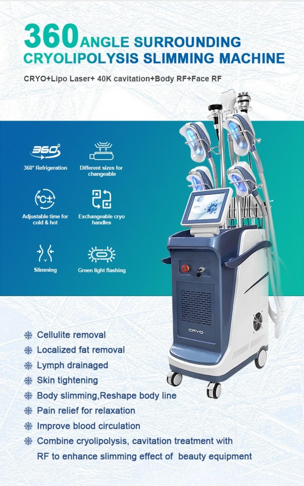 China Vertical Beauty Salon Used Fat Removal 5 Handles Cryolipolysis 360 Machine