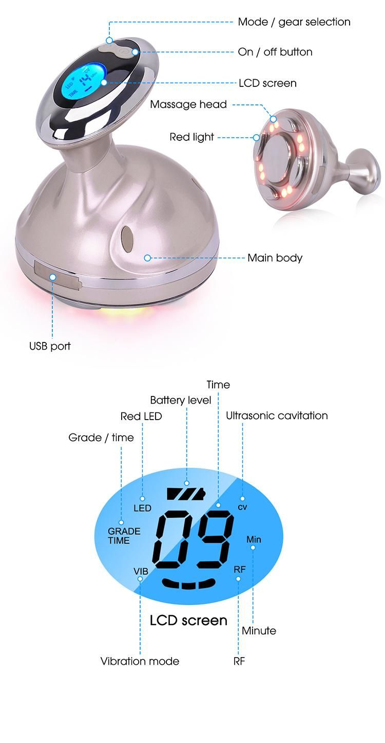 RF EMS LED Mini Portable Hand-Held Ultrasonic Facial Massager Cavitation Slimming Machine