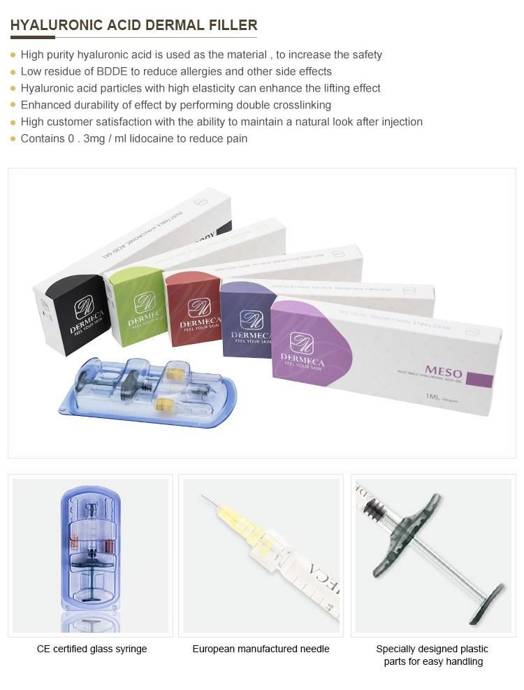 Factory Price Dermeca Beauty Injectable Filler Meso Serum Mesotherapy Gel Reshape Sexy Lip Cross-Linked Ha Dermal Filler 2ml Increase Lip Volume for Chin Filler