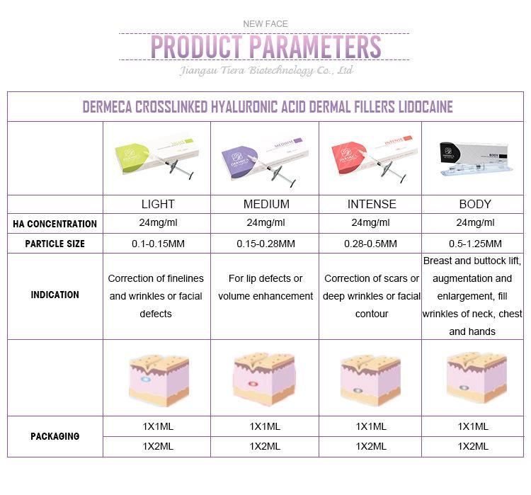 Dermeca CE Approval Cross Linked Ha Medium Particle Dermal Filler