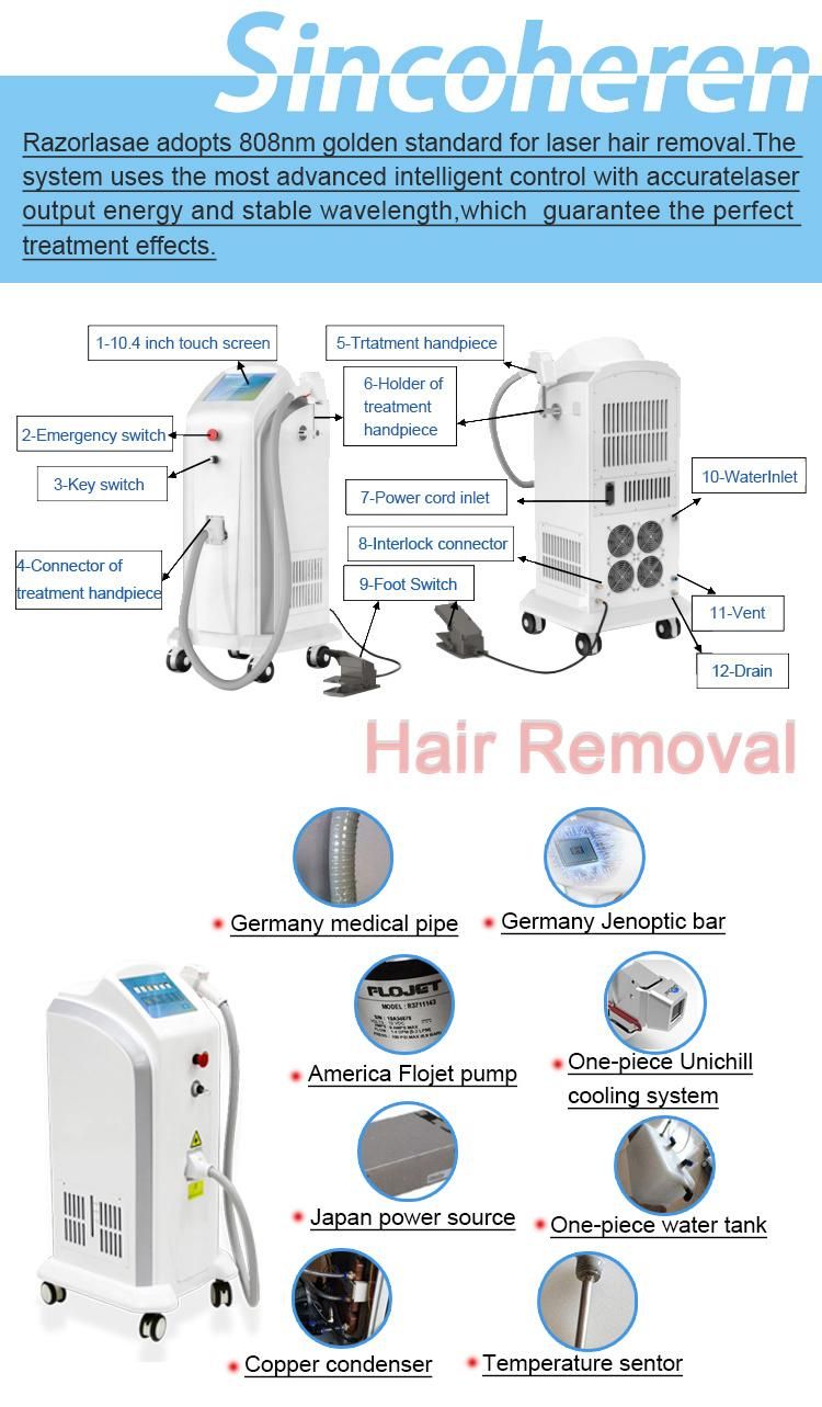 Big Power 3 Wavelength Vertical 808nm Diode Laser Permanent Hair Removal 1064 Mixed Alexandrite Laser 755nm