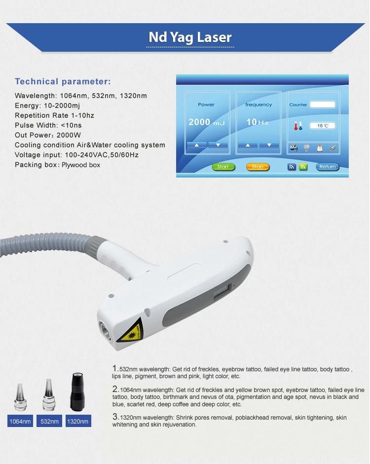 532nm/1064nm Wavelength Q Switched ND YAG Laser Tattoo Removal Machine