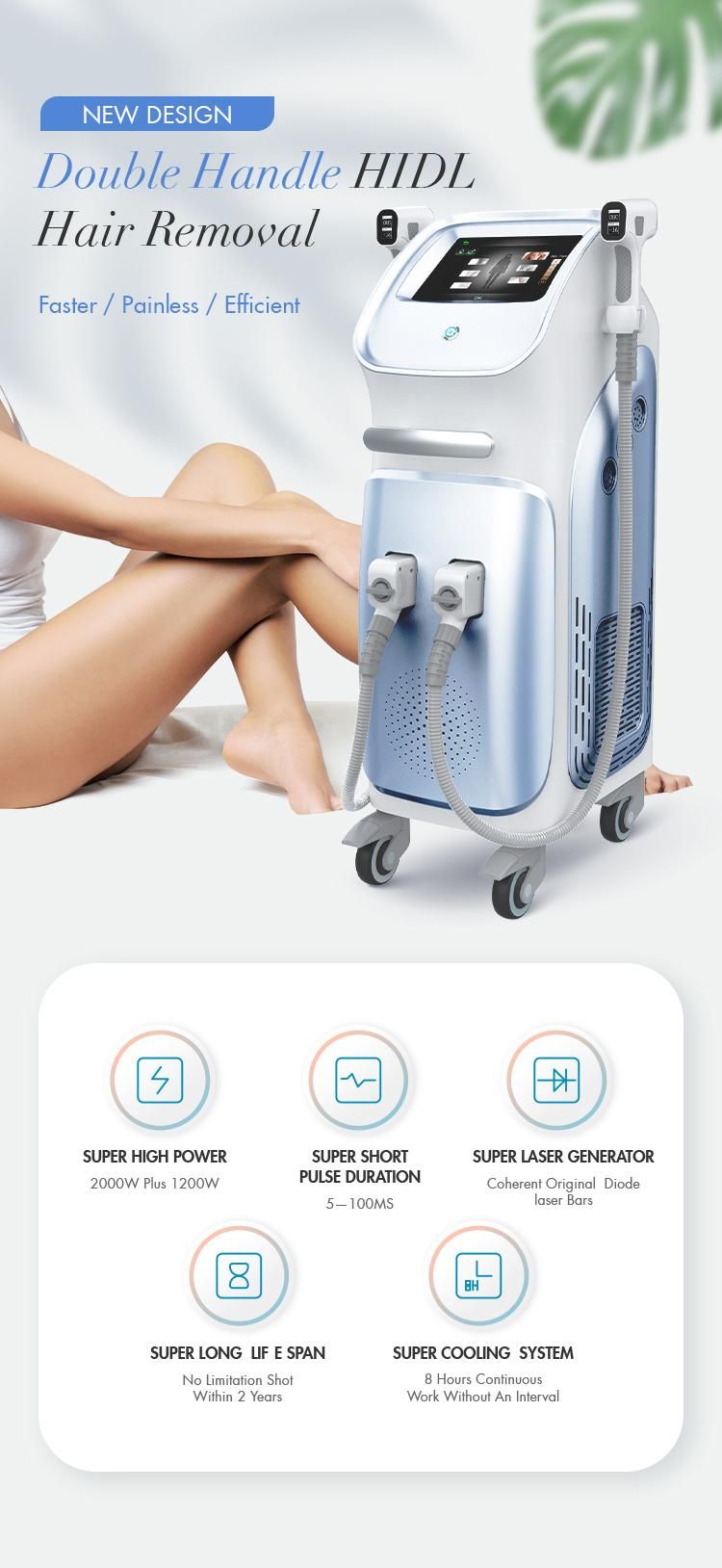 Double Handle 808nm Didoe Laser Hair Removal Machine