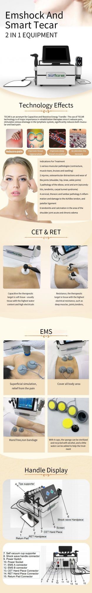 3 In1 EMS Shock Wave Pain Relief Smart Tecar Ret Cet Therapy Shockwave