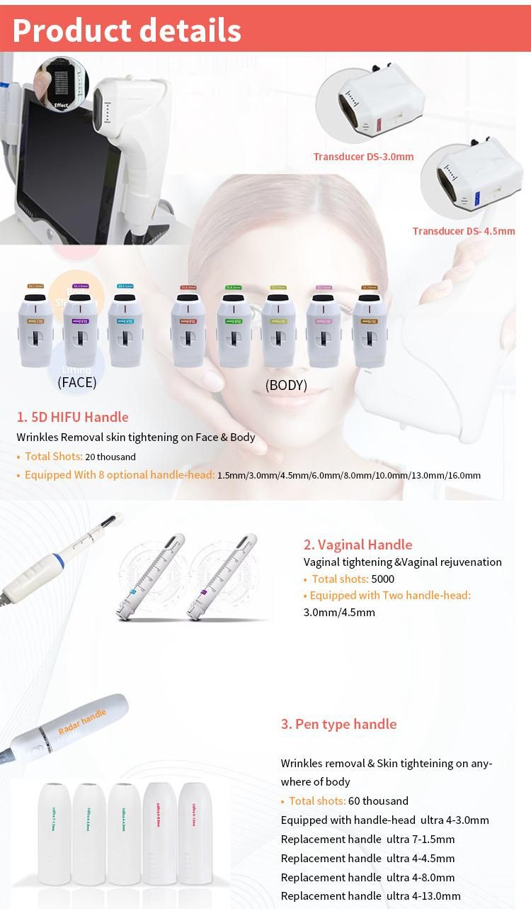 Professional 1.5mm 3.0mm 4.5mm 8mm 13mm Hifu Skin Tightening Hifu Face Lift X Machine