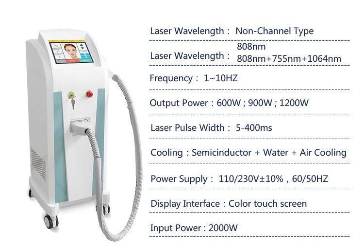 Non Channel 808 Diode Laser Permanently Hair Removal Beauty Equipment