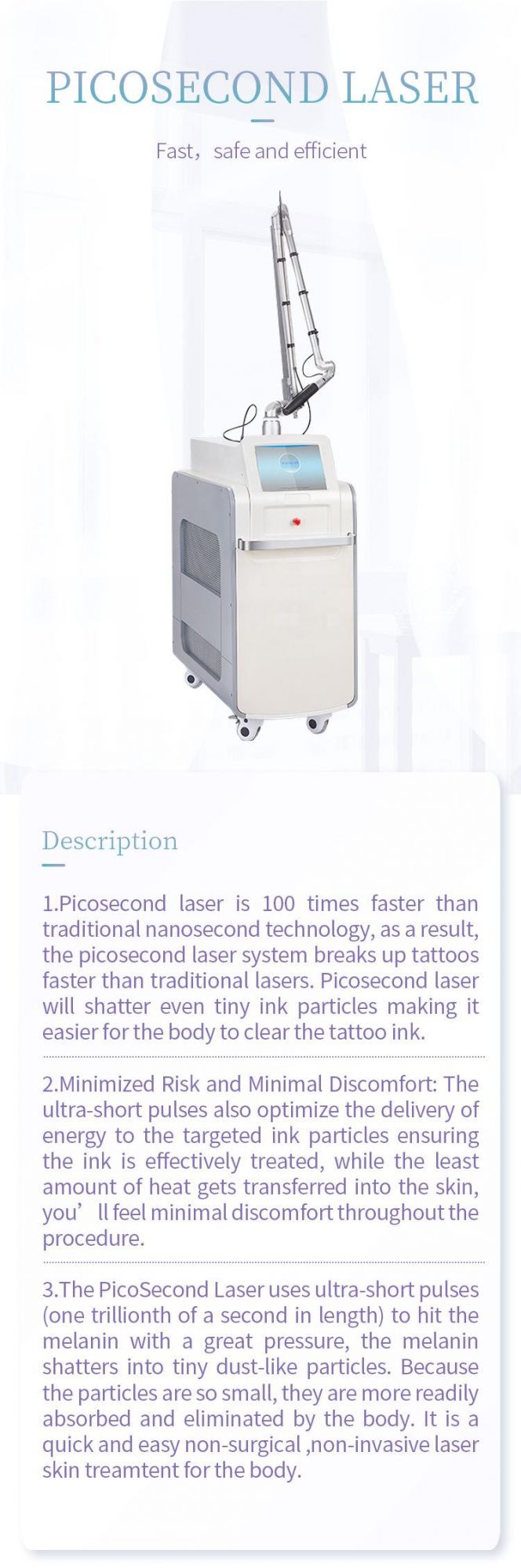 New Picosecond Laser Tattoo Removal Laser 755nm 532nm Pico Machine