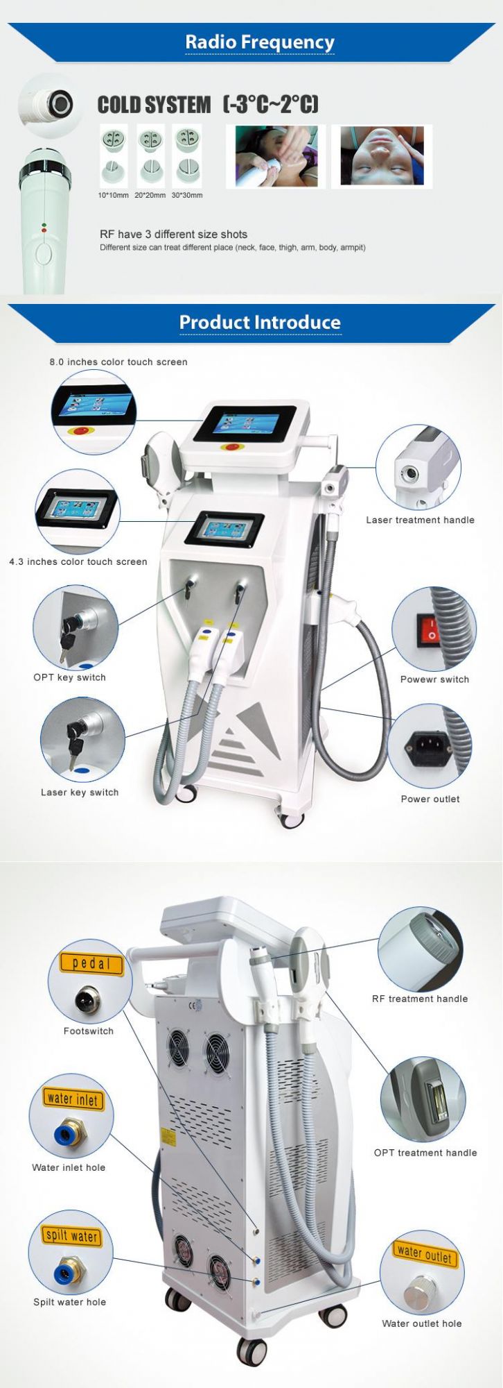 Beauty Machine of 3 in 1 Skin Rejuvenation E-Light IPL RF + ND YAG Laser Multifunction Equipment