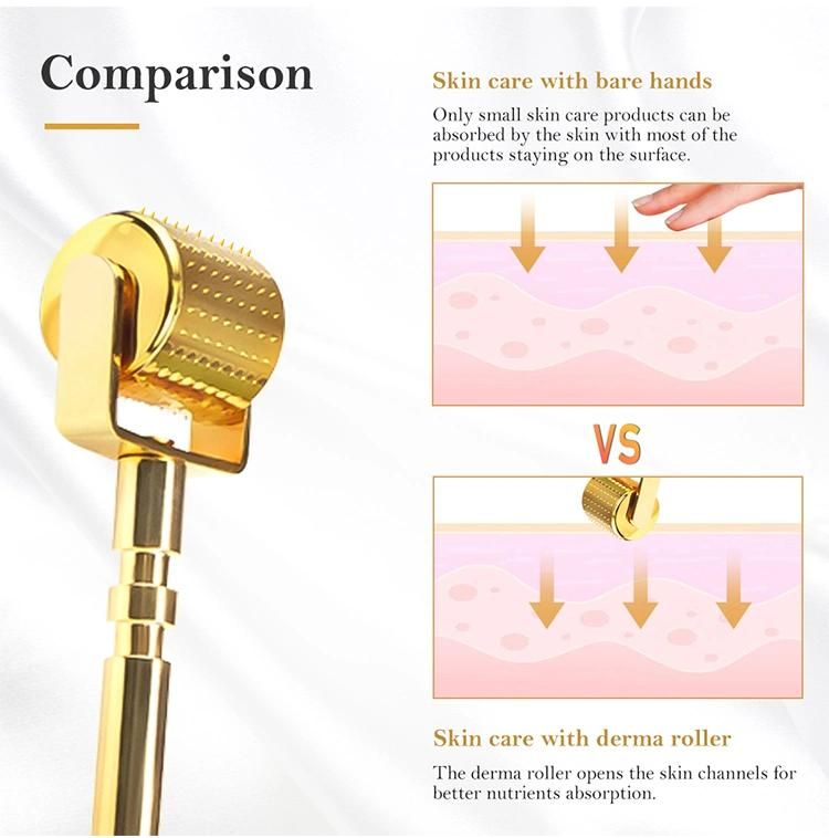 Seamless Metal Derma Roller 0.2mm 0.3mm High Quality Gold Face Acne Scar Micro Needling Derma Roller