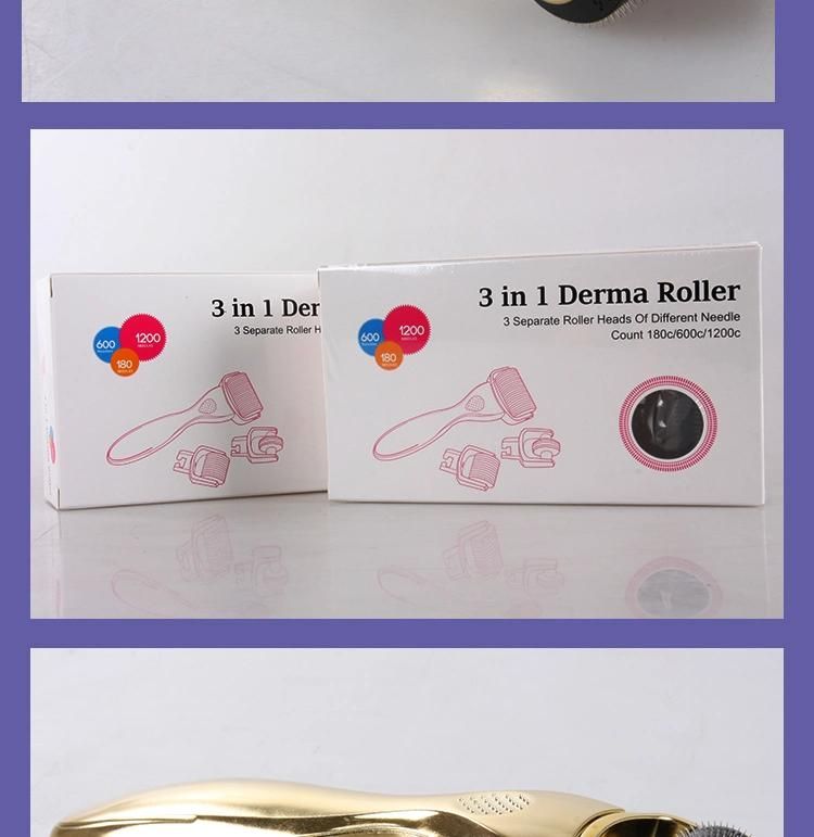 Gold 180/600/1200 Titanium Derma Roller Micro Needles Therapy 3 in 1 Derma Roller