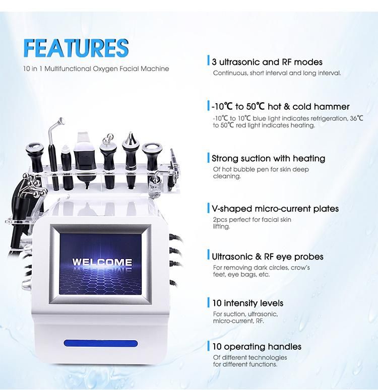 10 in 1 Hydro Water Oxygen Injection Machine H2O2 Cleaning Facial Lifting Machine