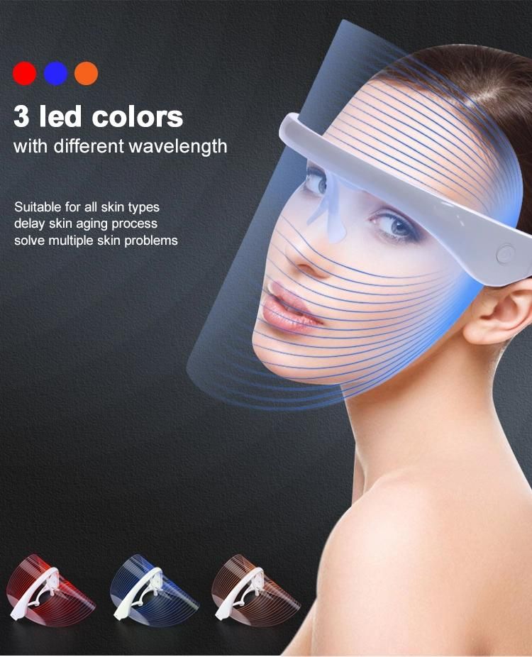 Transparent LED Facial Beauty Mask with 3 LED Colors