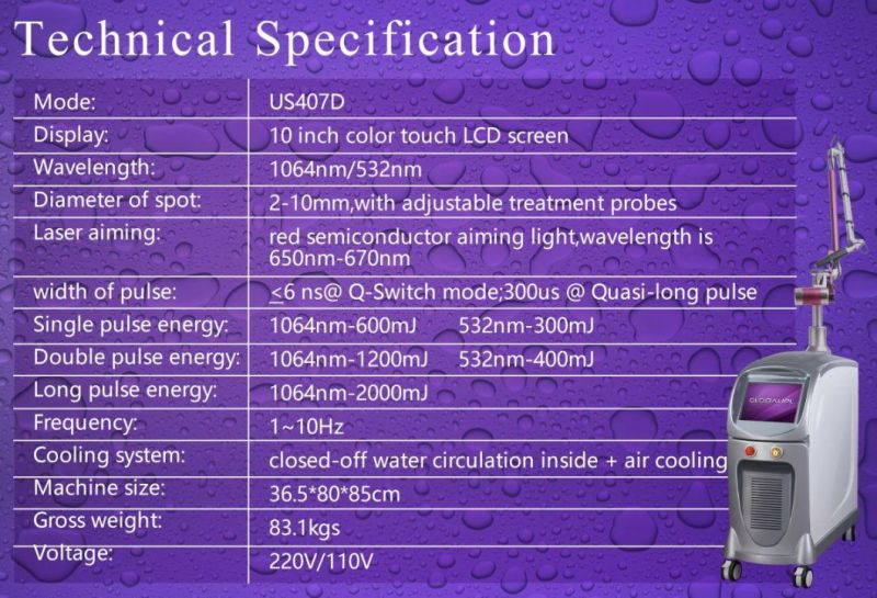 3j 1064nm/532 Nm Wavelength ND YAG Beauty Machine ND YAG Laser