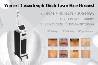 Vertical Three-Wavelength Diode Laser Painless Permanent Hair Removal Machine Supplier